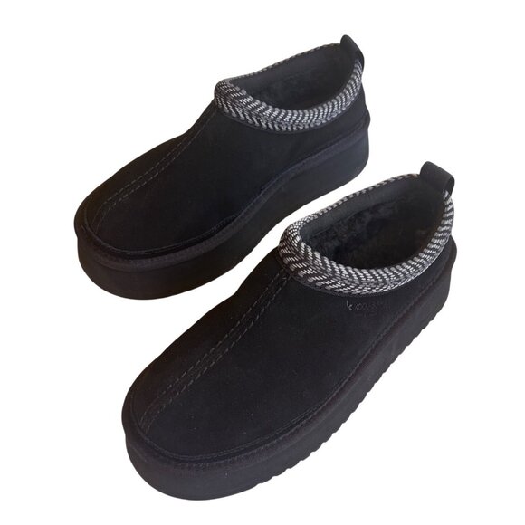 Koolaburra By UGG Women's Burree Platform Black Suede Slip-On Slippers With Chec - Picture 4 of 16